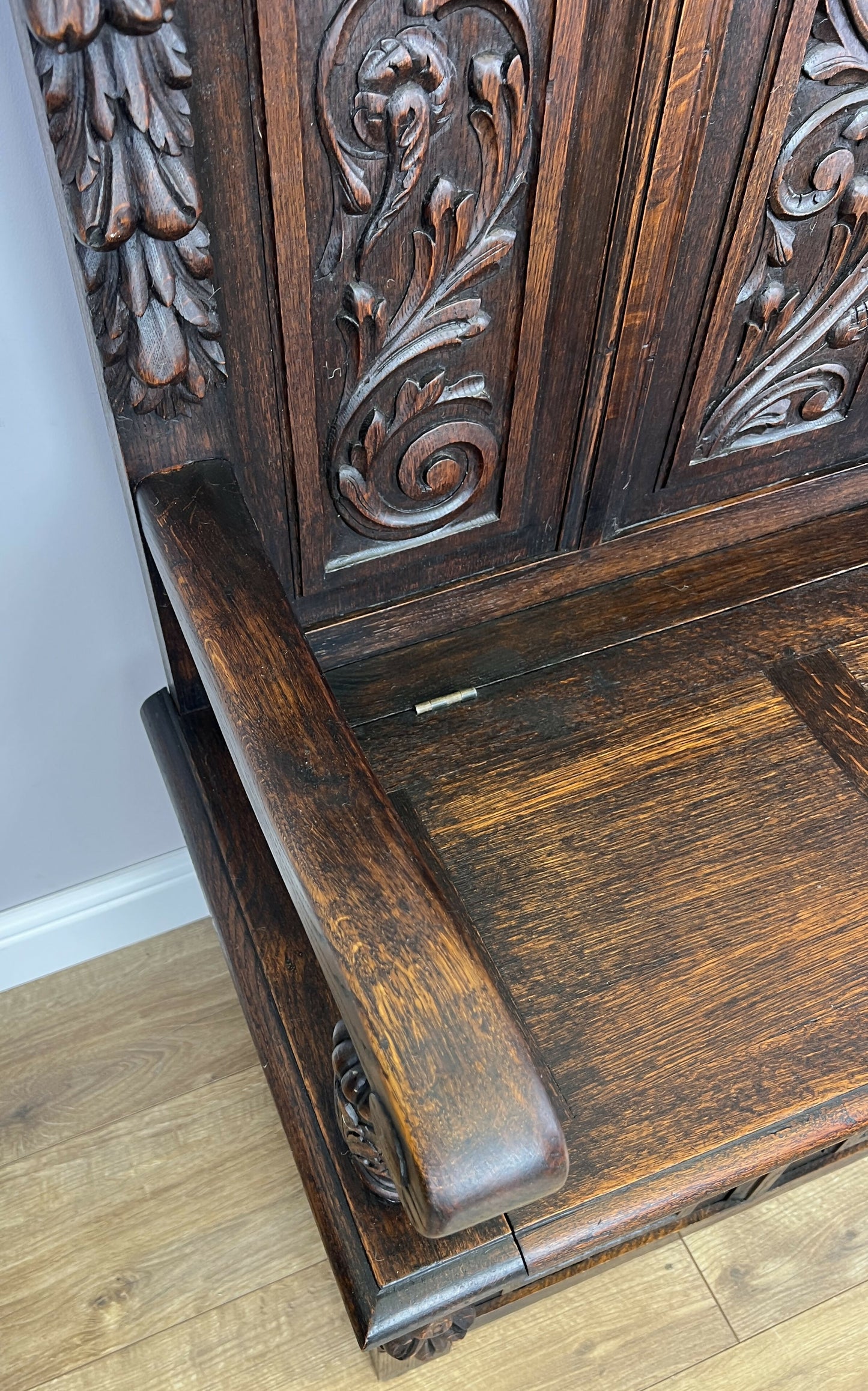 Monks Bench Antique French Style Oak Storage Hall Seat Coffee Bench LOT 6298