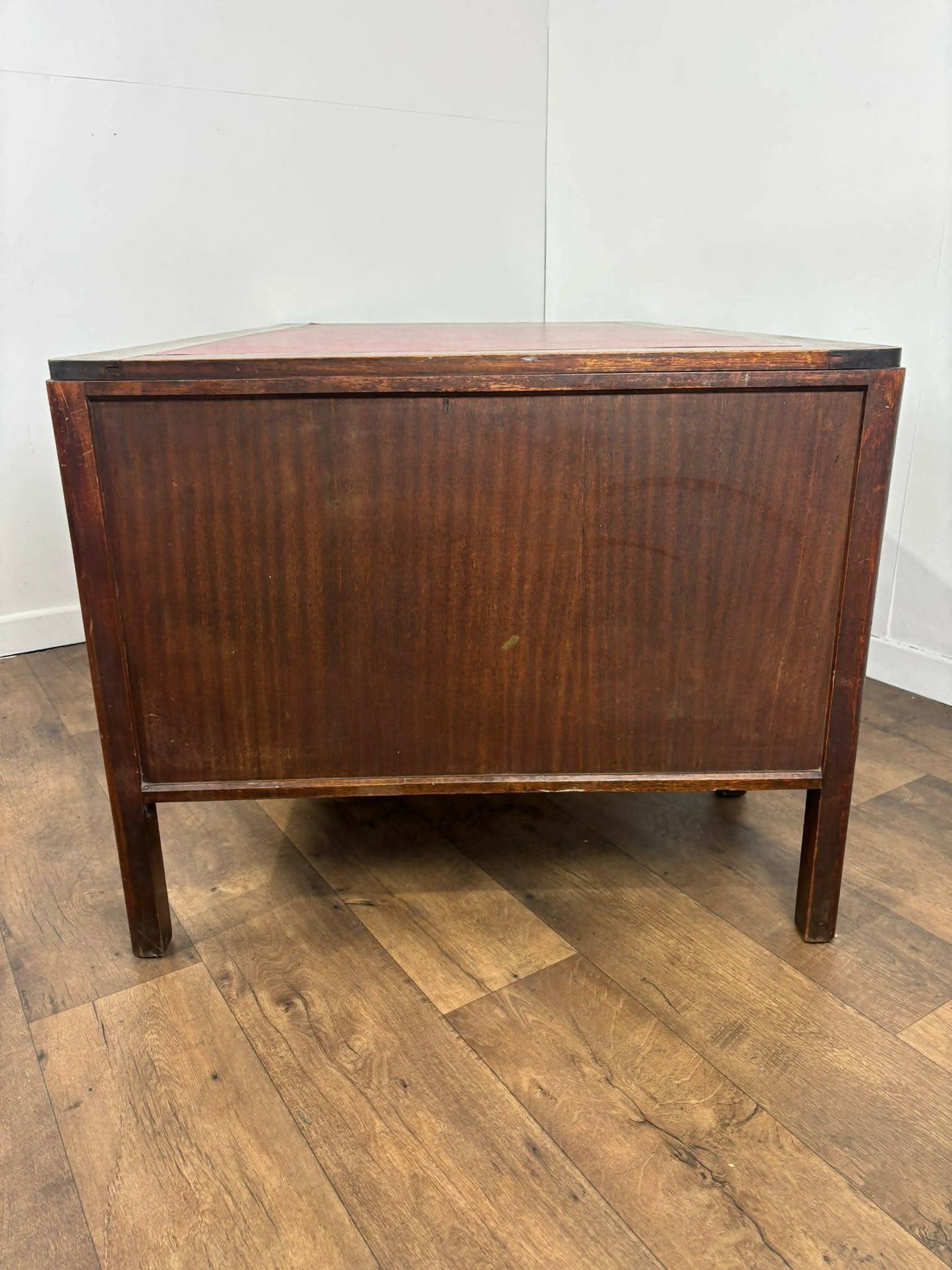 Mid Century Oak Kneehole Twin Pedestal Desk