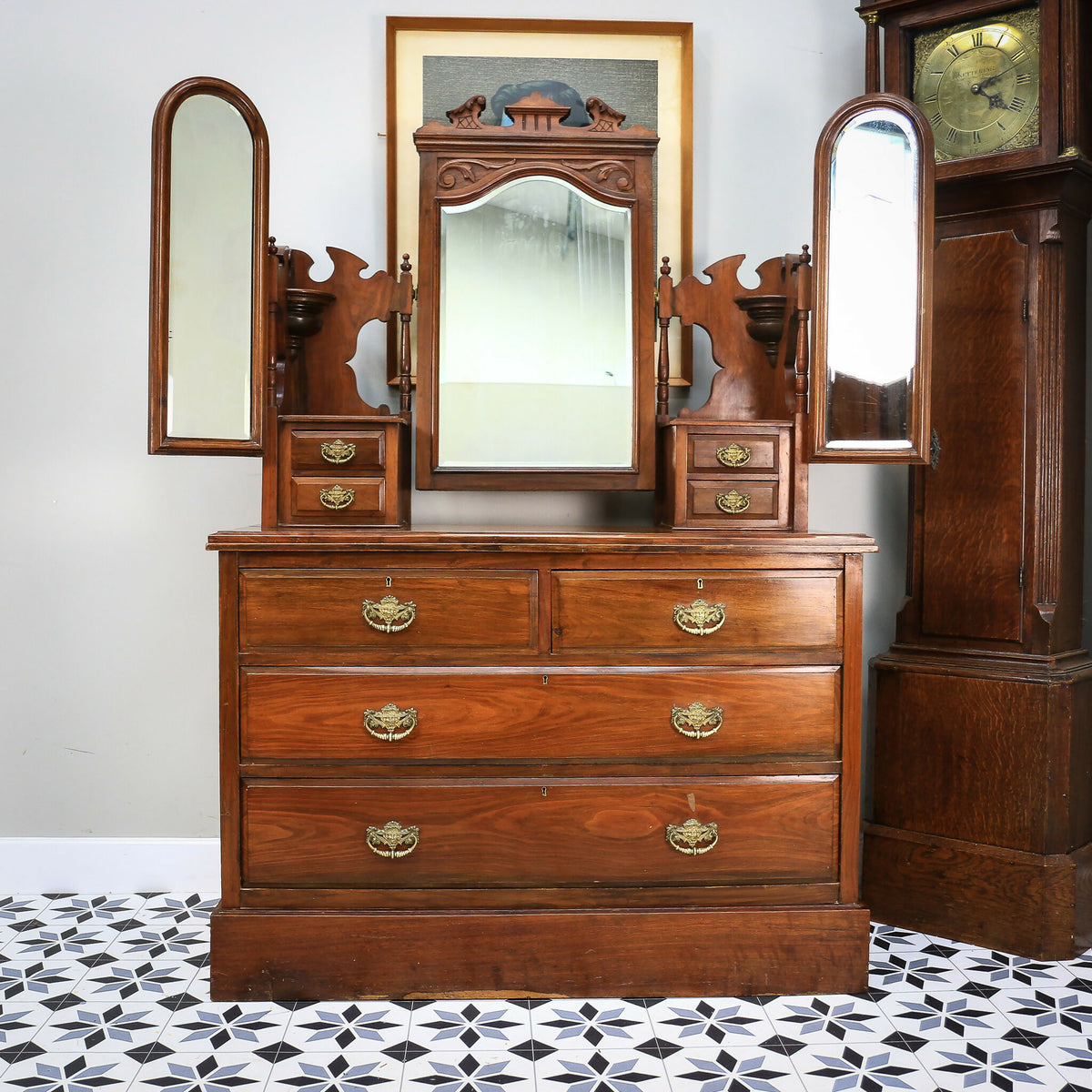 Antique Dressing Table Edwardian Mahogany Triple Mirror 1910