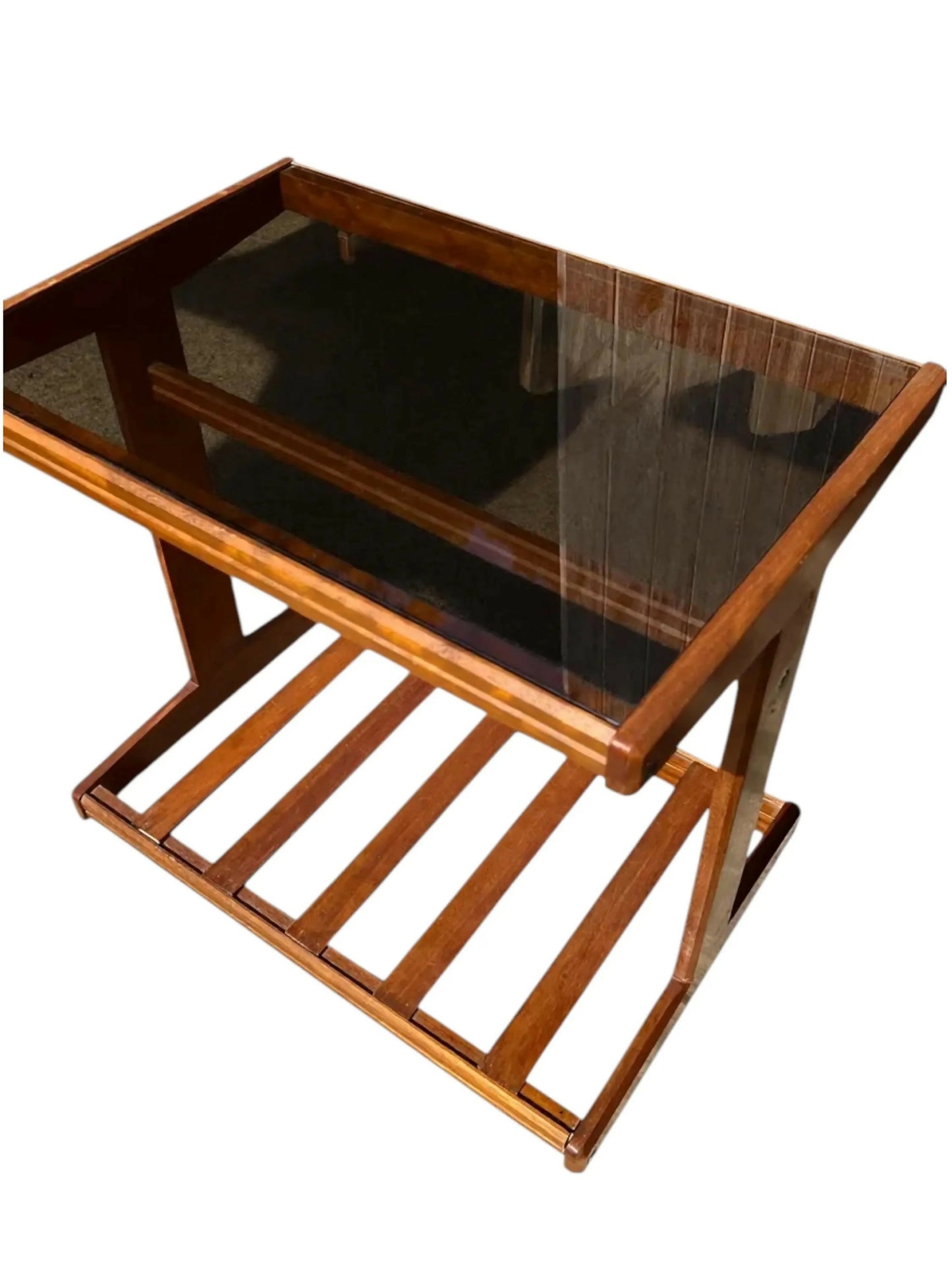 Mid-Century Teak and smoked glass side Table / Trolley