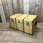 antique beige leather banded travel trunk with keys