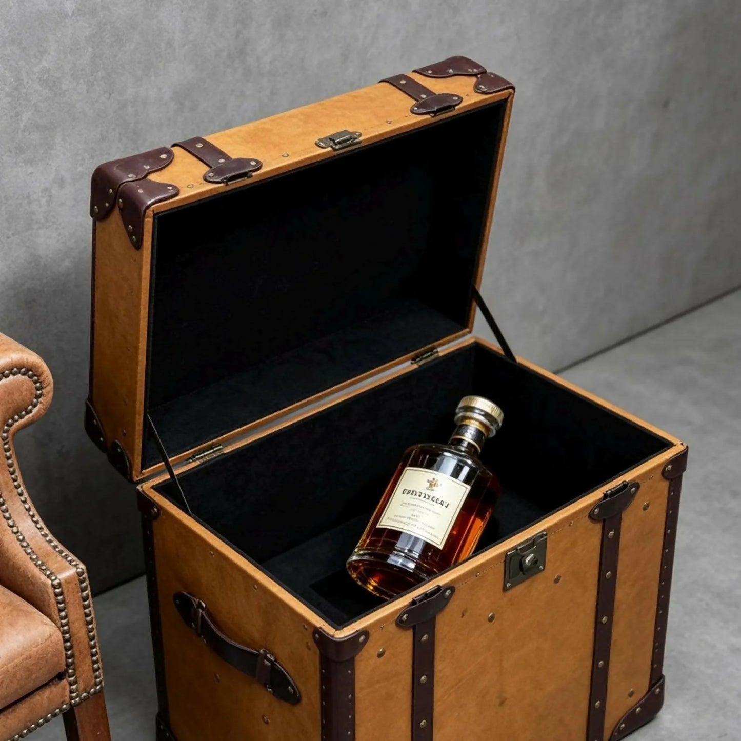 English handmade luxury leather trunk - hand dyed - steamer style