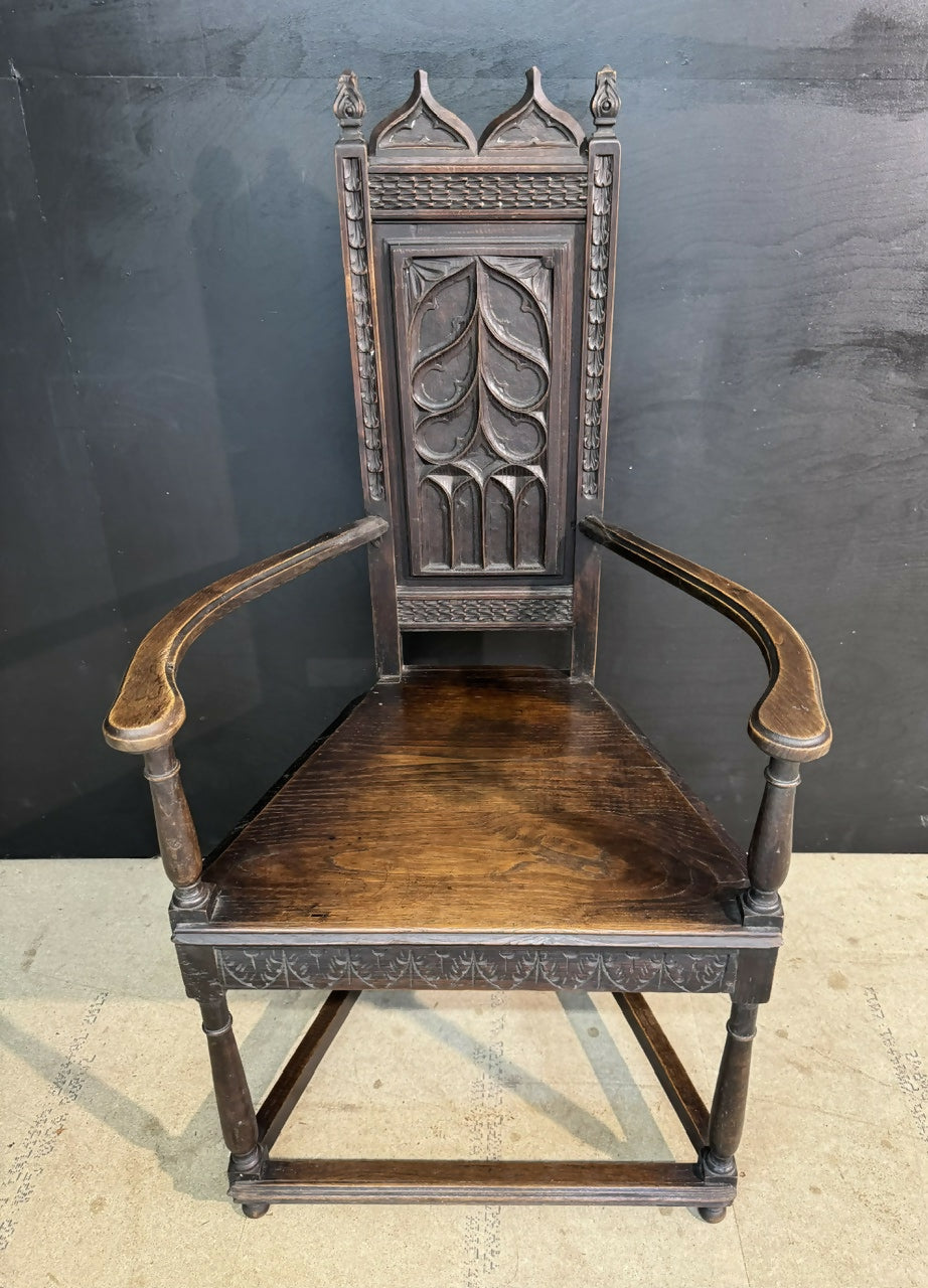 Carved Oak Wainscot Arm Chair