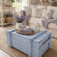 Pastel Blue Vintage Military Chest Coffee Table – Reclaimed Solid Wood Army Trunk Storage Table, Rustic Farmhouse Coffee Table