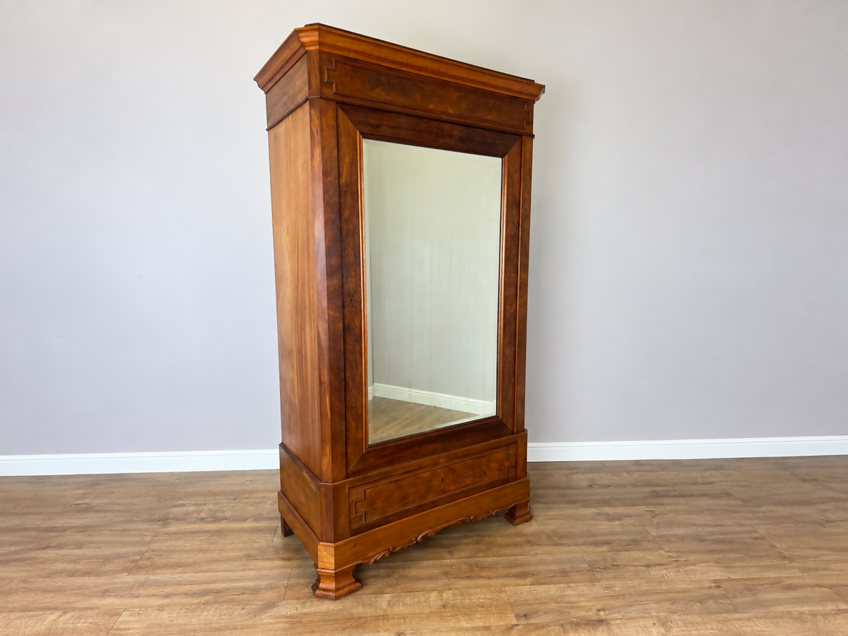 Wardrobe Antique French Walnut Burr Mirrored Storage Armoire LOT 6511