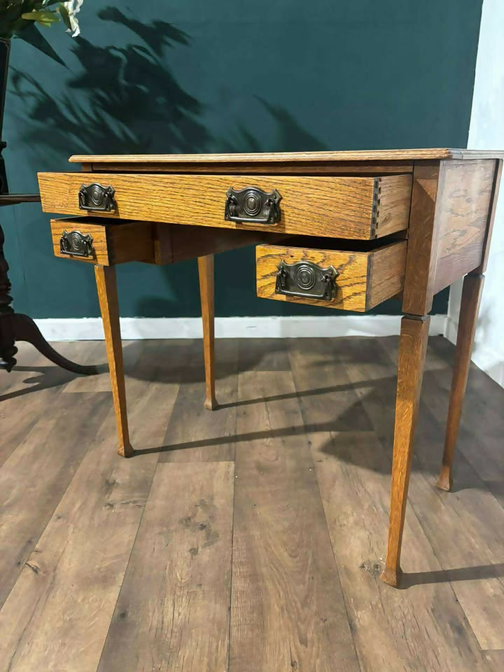 Edwardian Oak Low Boy  Writing Table