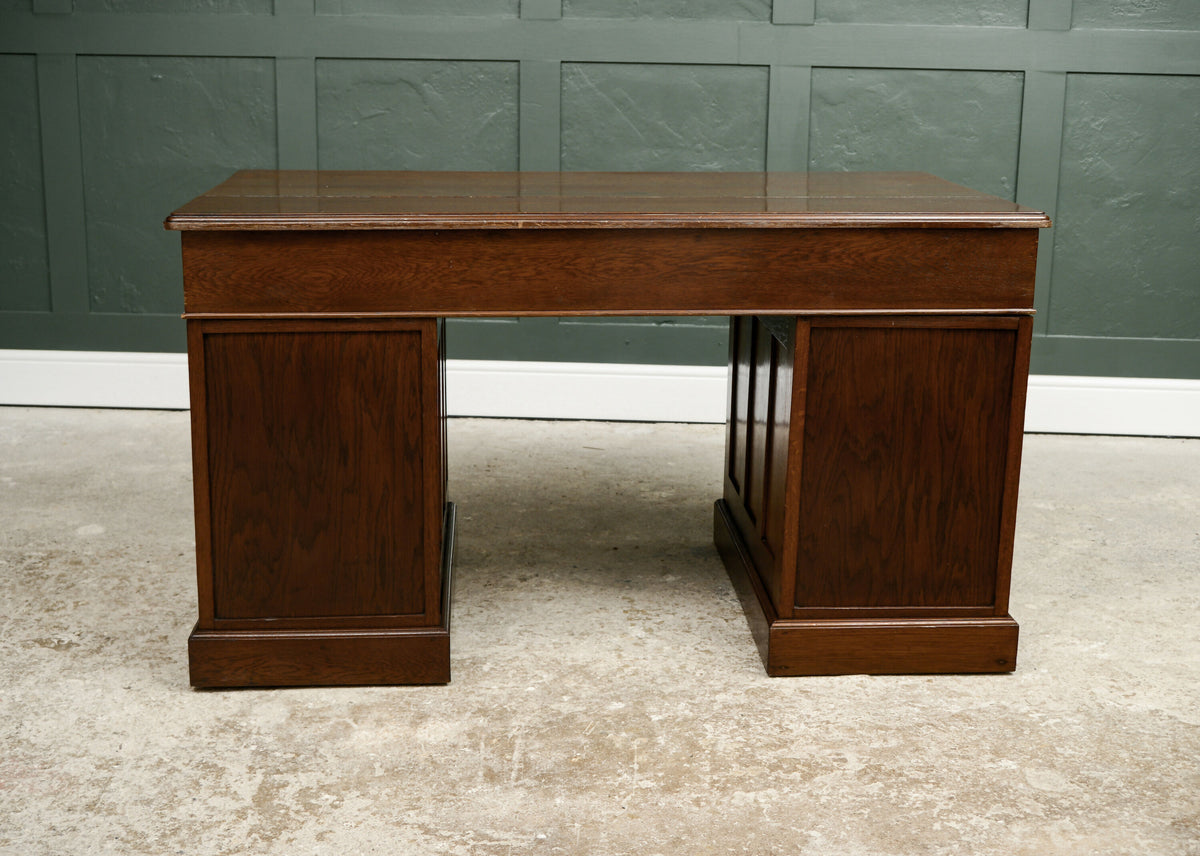Large Antique Oak Pedestal Desk - Solid Oak