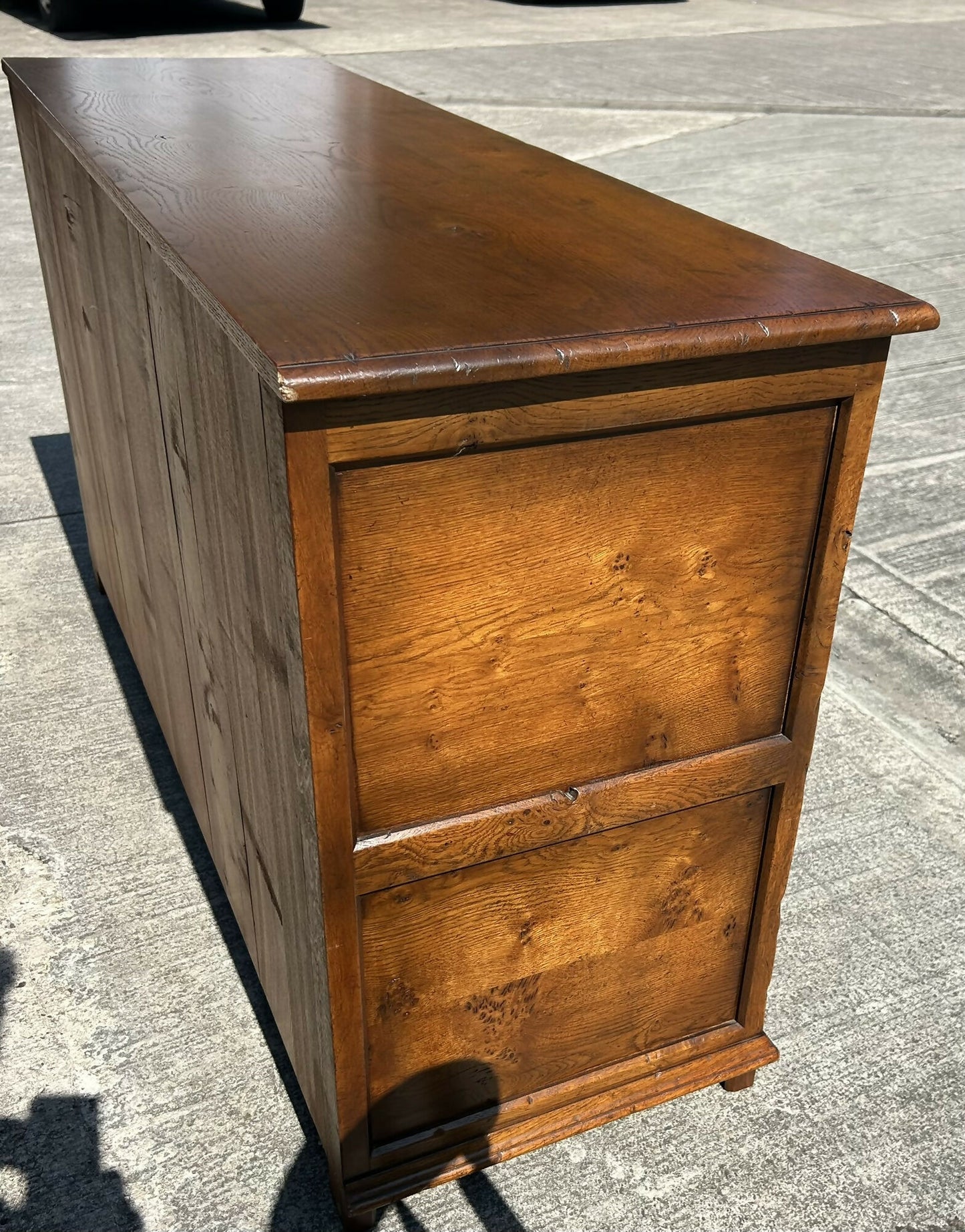Quality English Distressed Epicormic Ipswich Oak Style Dresser Base Sideboard