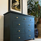 Newly refurbished solid oak chest of drawers bank of drawers dresser blue sideboard