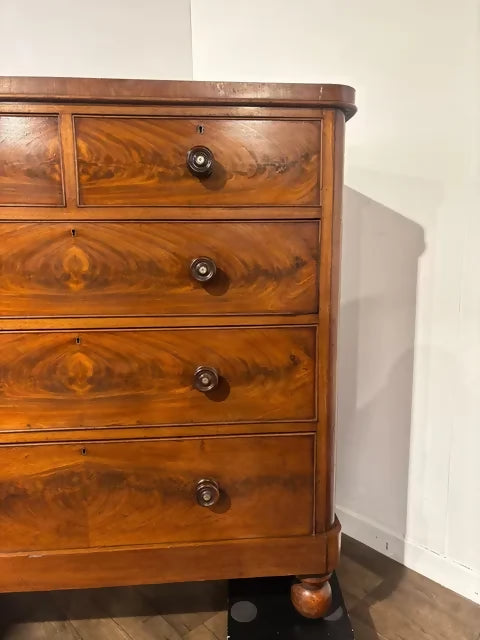Victorian Mahogany Chest of Five Drawers on Bun Feet