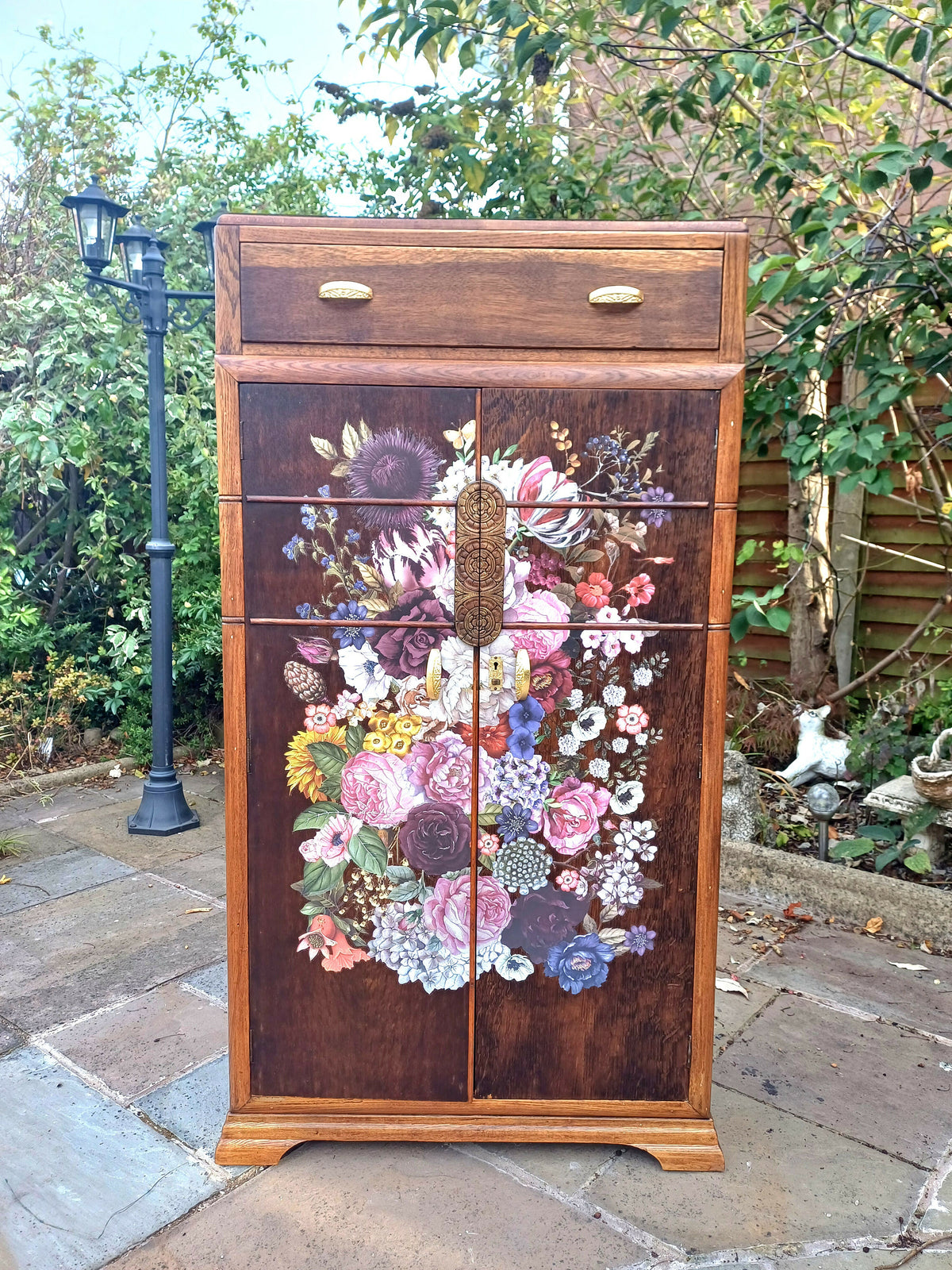 Upcycled Cabinet with Floral Design Storage Unit Tall Boy