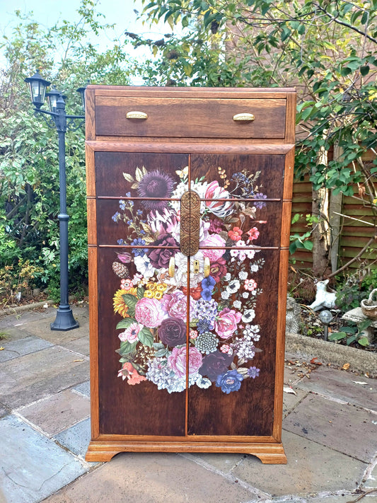 Upcycled Cabinet with Floral Design Storage Unit Tall Boy
