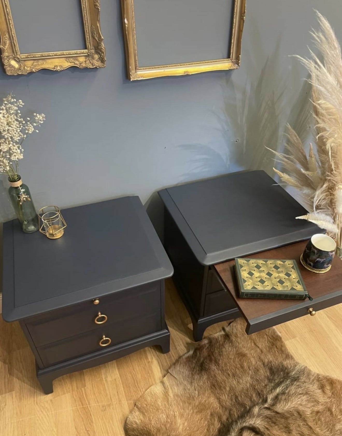 PRO SPRAY painted stag bedside tables dark matt blue…. ANY COLOUR