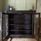Antique Victorian Jacobean Style Oak Carved Glazed Bookcase Cabinet Cupboard