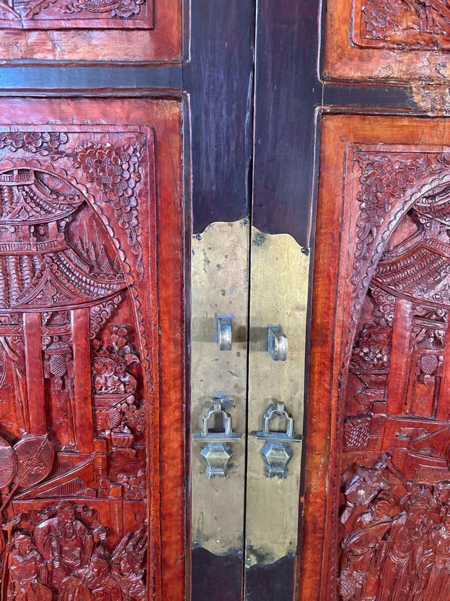 Antique Chinese Marriage Wardrobe Cabinet Triple Cupboard, C 1860