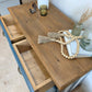 Vintage Solid Pine Blue Painted Sideboard, Hallway Cabinet with Stripe Detail and Floral Interior
