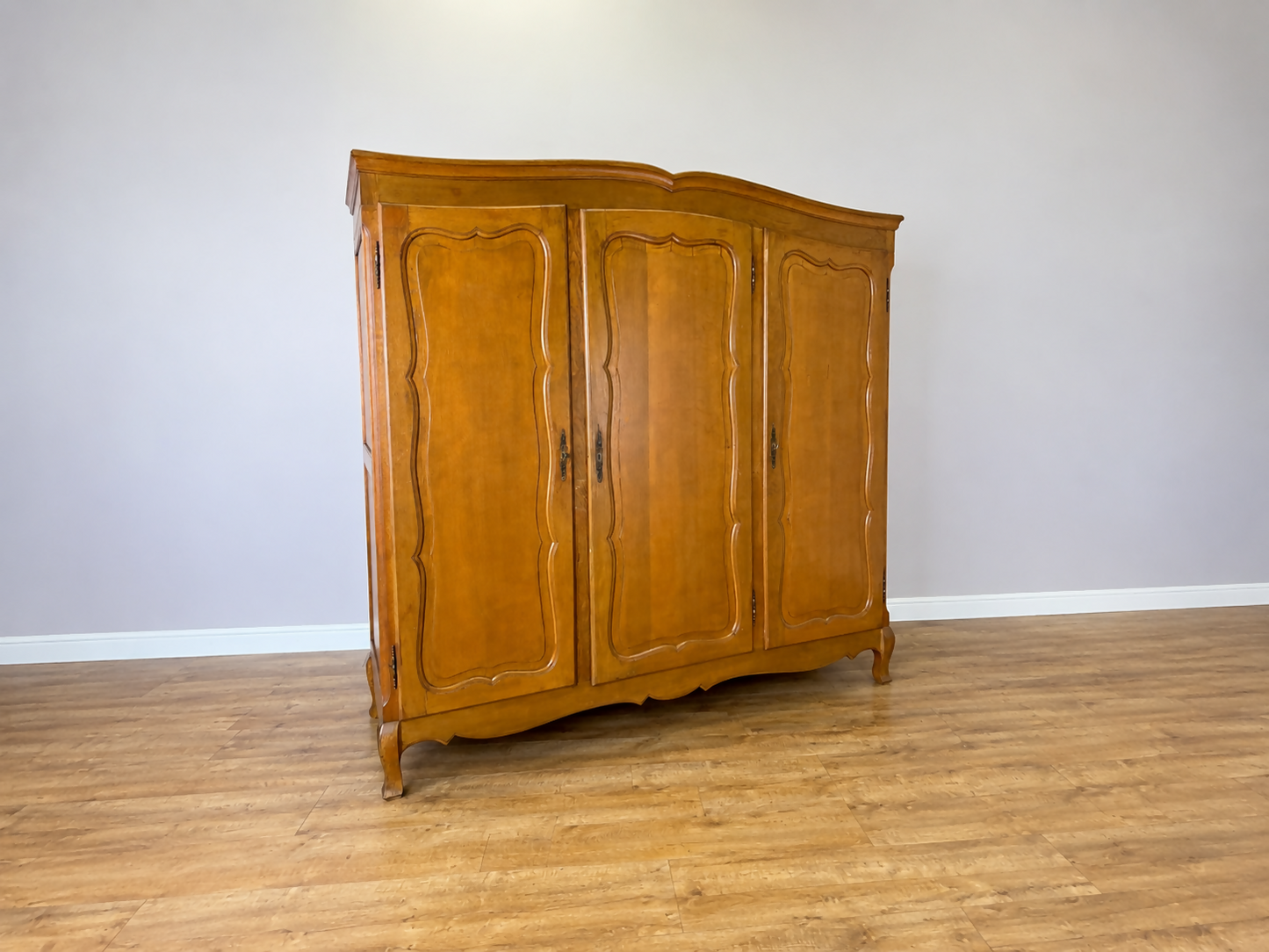 Wardrobe Vintage French Louis XVI Style Oak Triple Door Carved Armoire LOT 6467