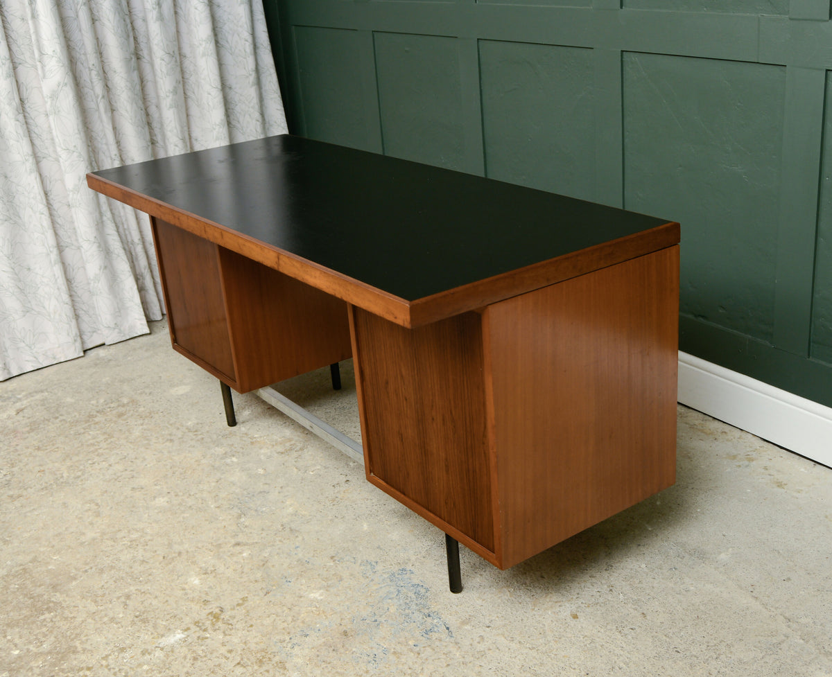 Mid Century Teak Office Desk with Black Top - Danish?