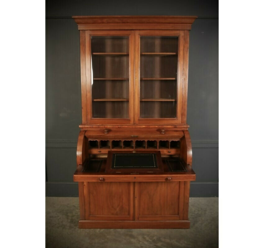 Walnut Cylinder Bureau Vintage Bookcase