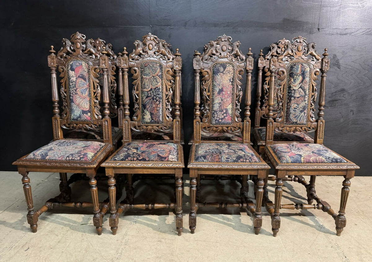 Set 8 French Carved Oak Dining Chairs