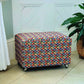 Footstool Pouffe Ottoman on castors Rescued, Restored & Reupholstered in a Modern, Geometric Fabric.