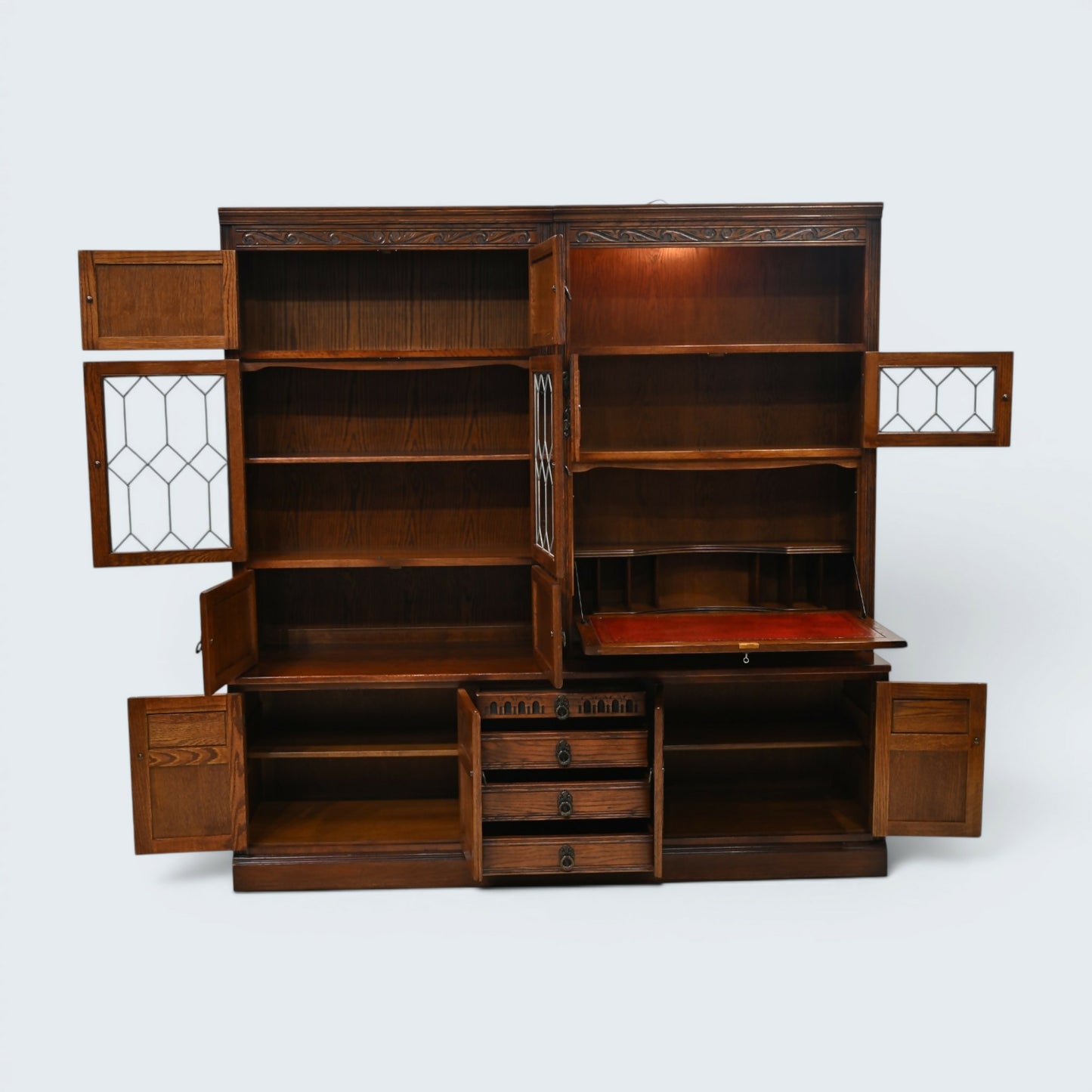 Old Charm Large Wall Unit Bureau Drinks Oak Tudor Brown Finish FREE UK Delivery*
