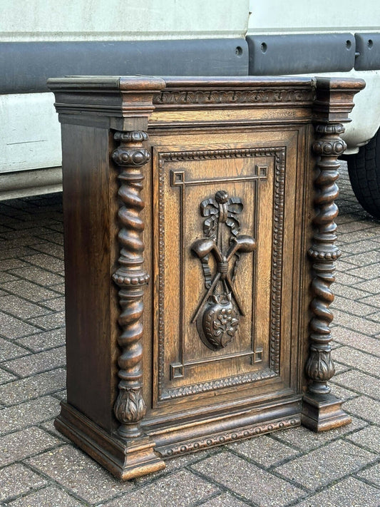 English Early Vintage Victorian Carved Smokers Cabinet With Pipe Collection Included.