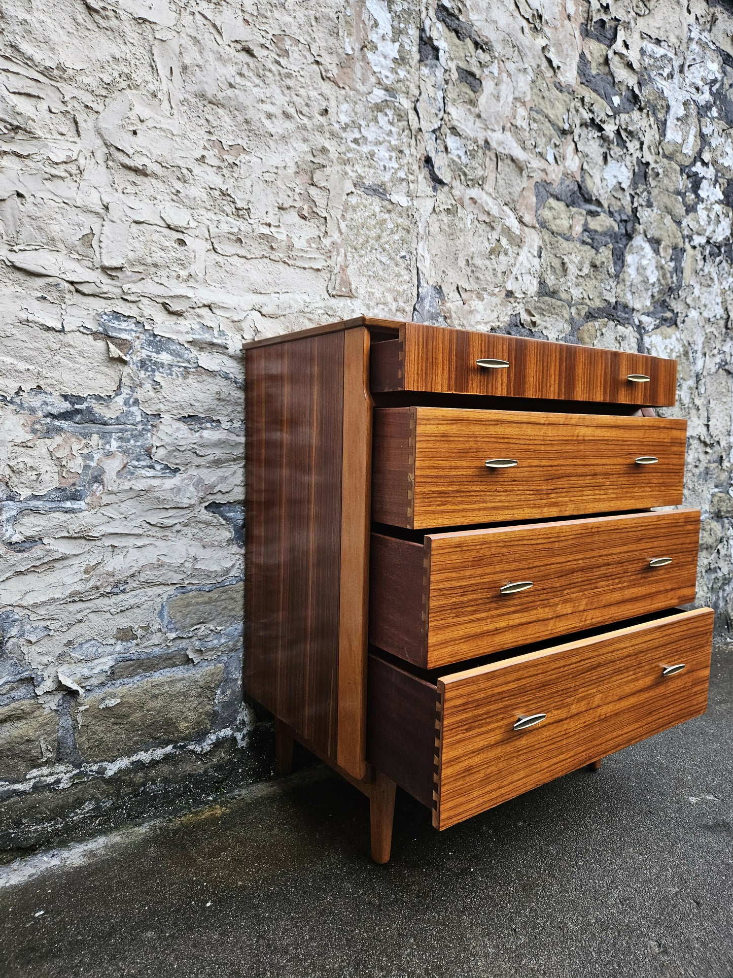 Lebus Chest of Drawers: Mid-Century Modern Tallboy Cabinet Four Drawer