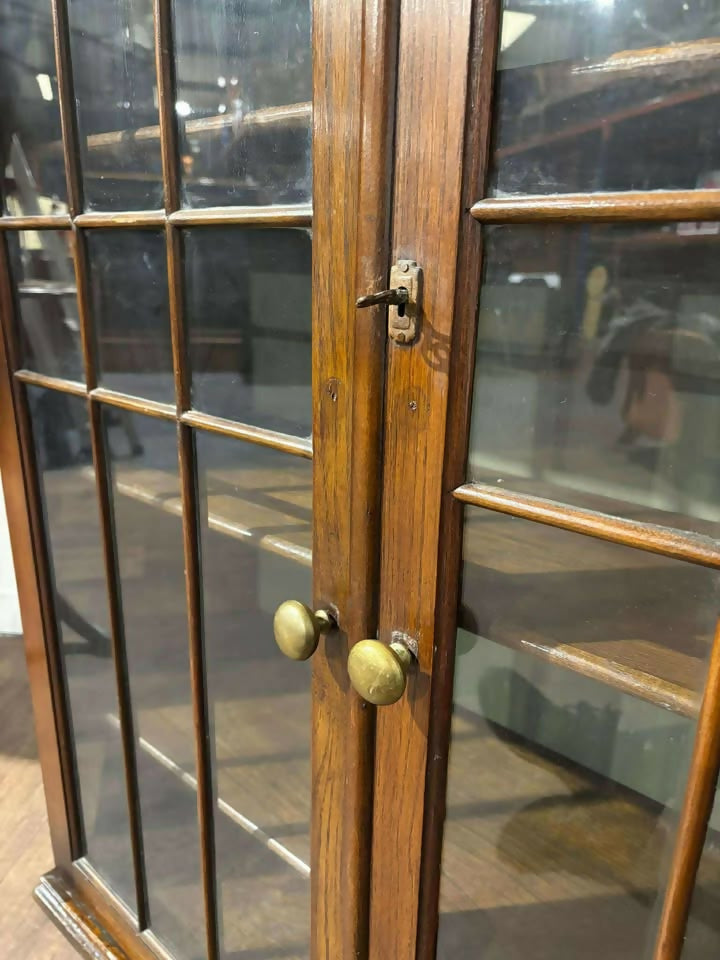 Vintage Oak Two Door Glazed Bookcase