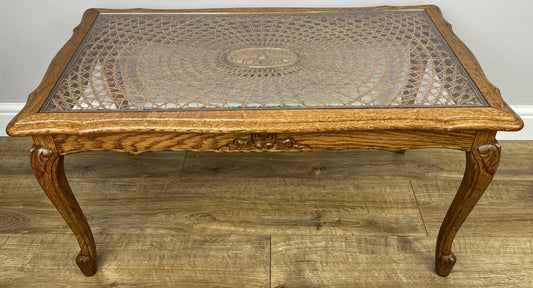 Coffee Table Vintage French Style Oak Carved Glass Top Side Table LOT 6310