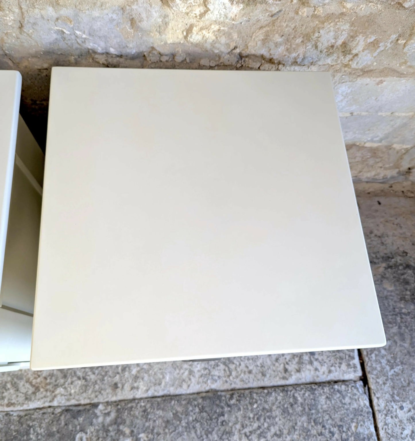 Pair Painted Bedside Tables with Drawers - Off White/ Cream