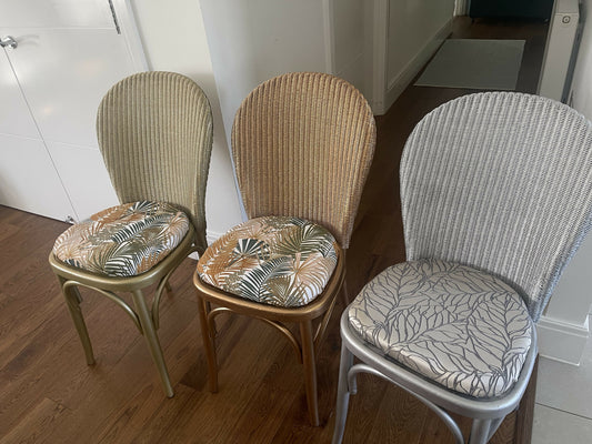 Dining room chairs. Lloyd loom any colour any material. Just message. See sample