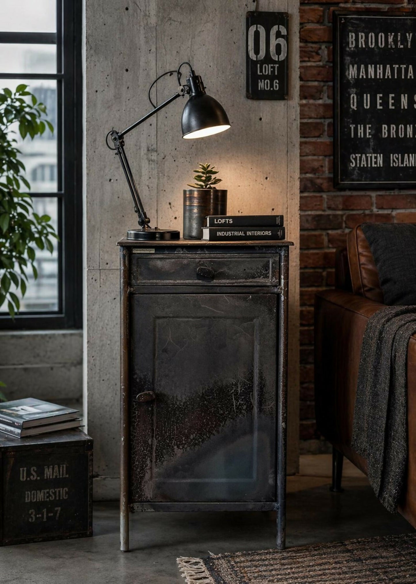 Vintage Industrial Metal Cabinet – French Steel Locker Nightstand – Military Storage Side Table – Loft Bedside Cabinet Rustic Furniture