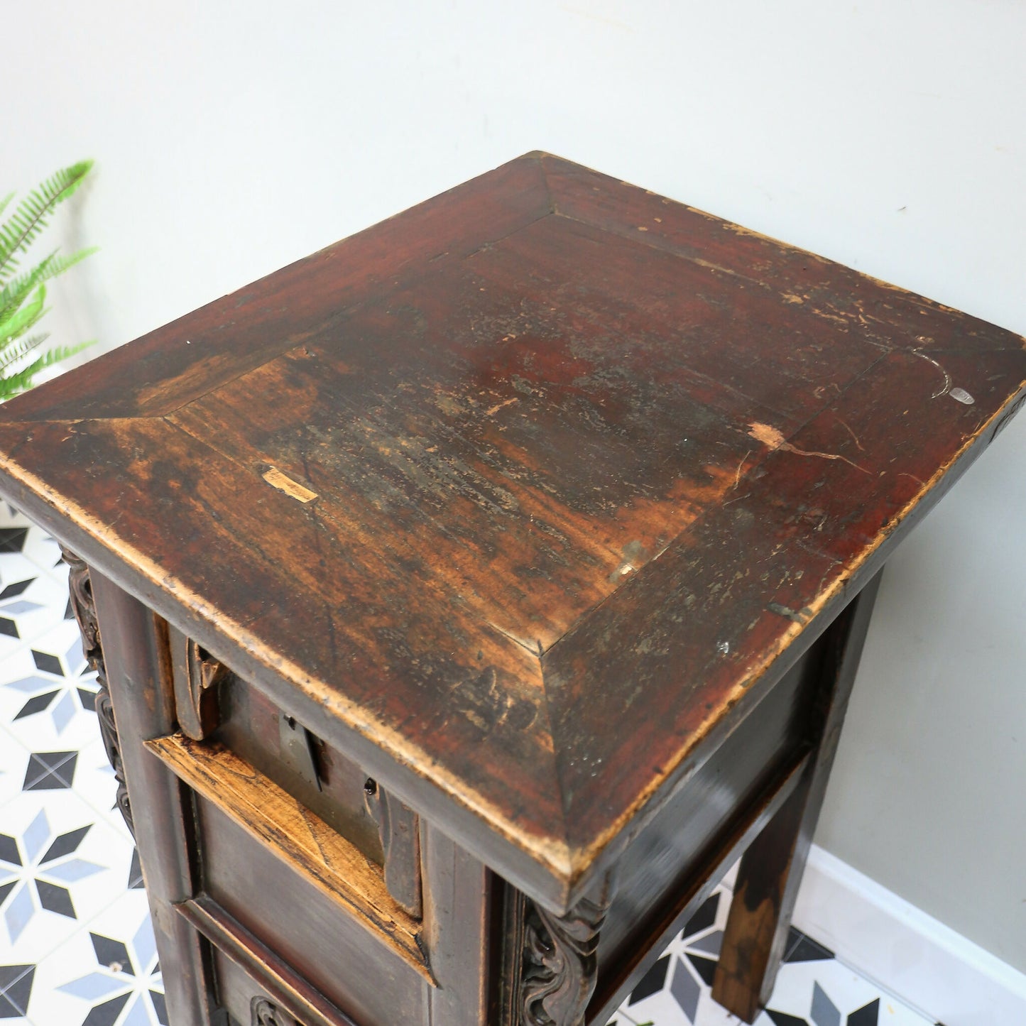 Carved Chinese Side Table Hall Table Distressed Lacquer Finish Late 19th Cent