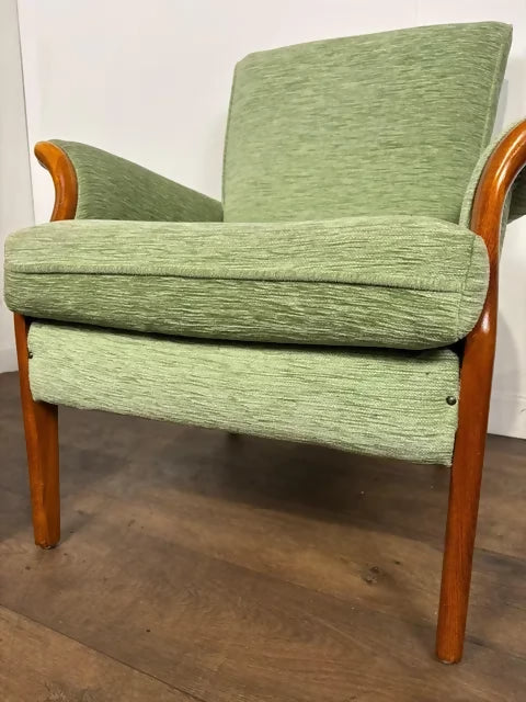Vintage Pair of Parker Knoll Light Green Upholstered Armchairs – Model PK 749-1014