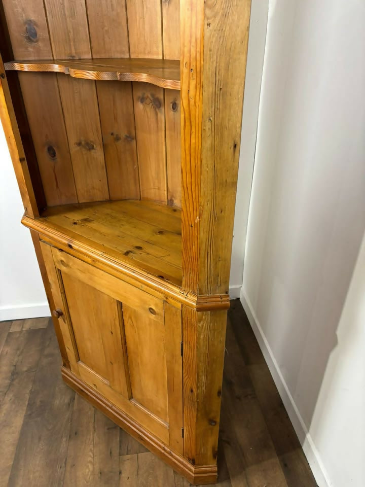 Solid Waxed Pine Barrel Back Corner Cupboard
