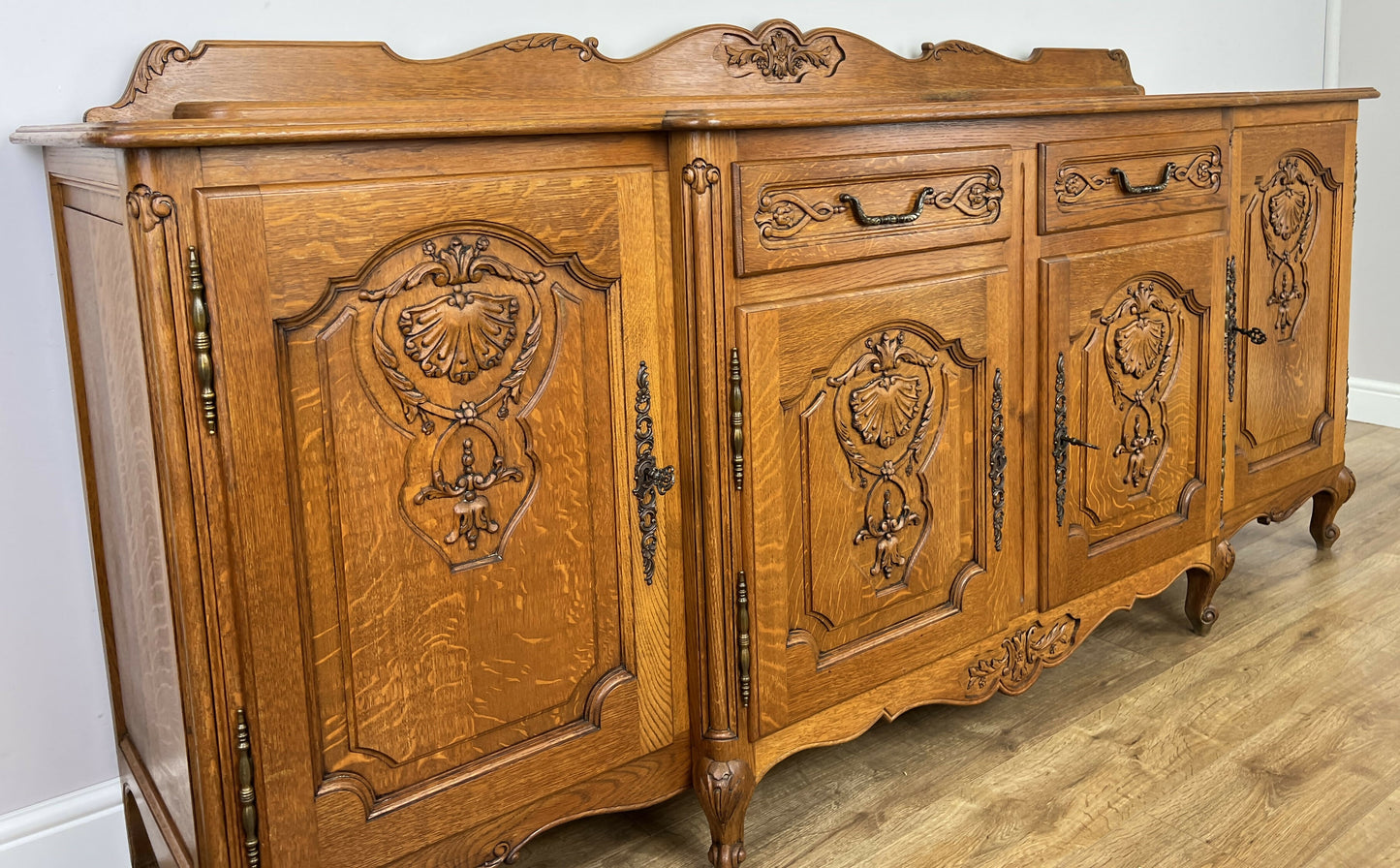 Sideboard Vintage French Louis Style Oak 4 Door Cupboard Carved Cabinet LOT 6361