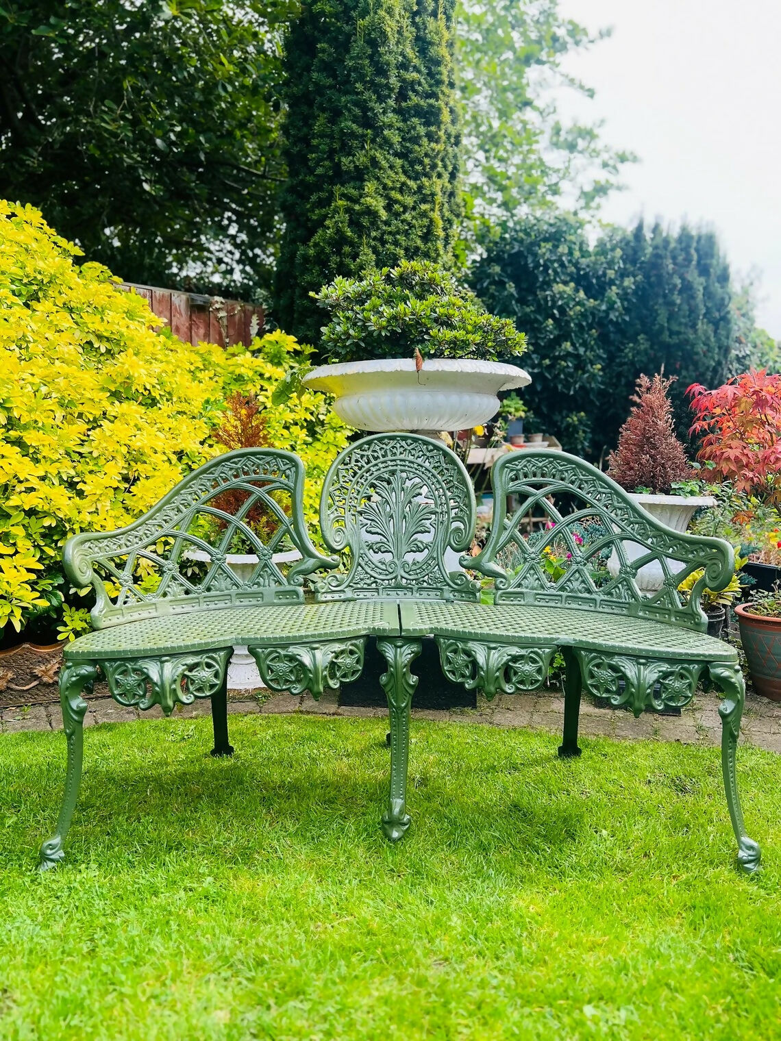 Cast Aluminium Garden Bench finished in Olive Green