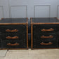 Black Leather & Tan Leather Bedside Drawers