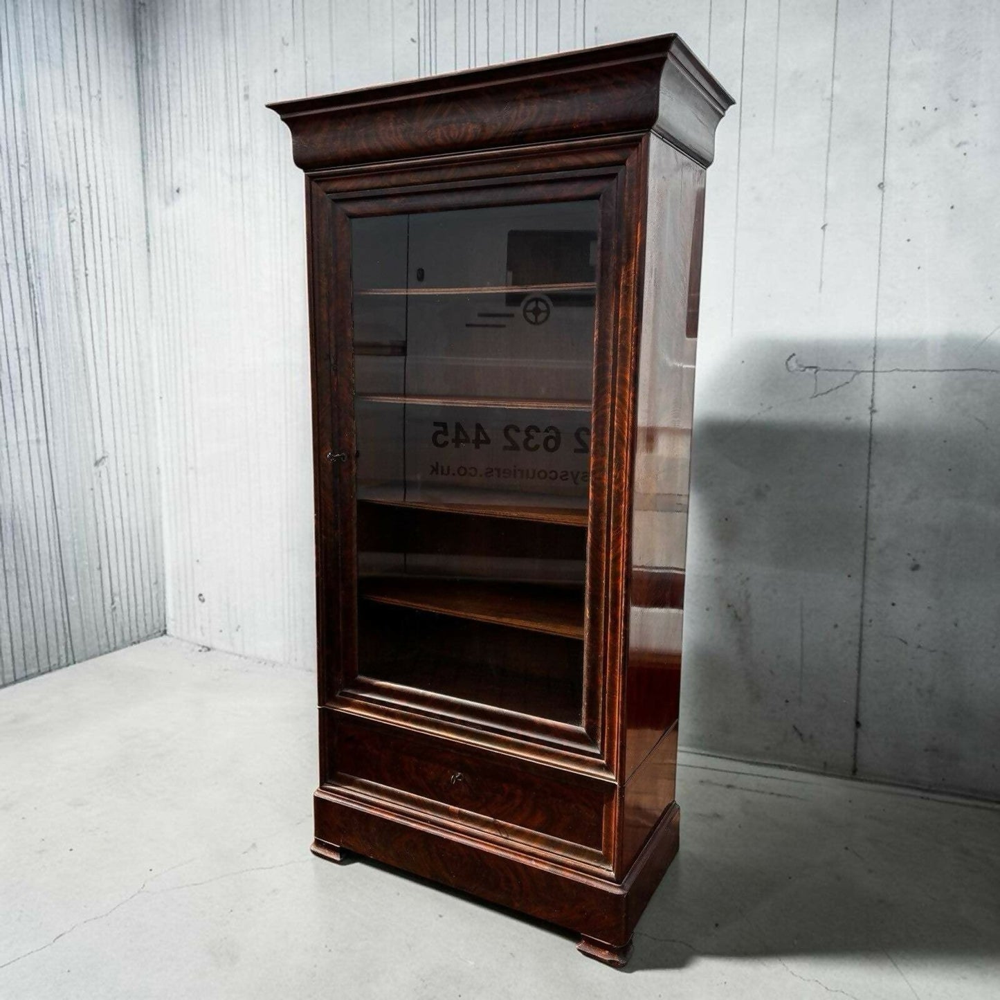 Victorian Glazed Bookcase With Adjustable Shelves & 2 Drawers