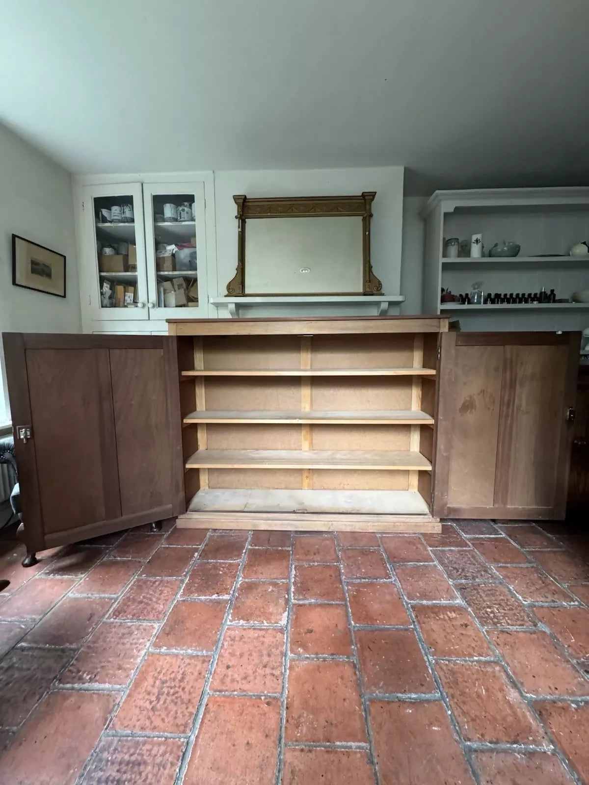 Large Antique Stripped Mahogany School Hall Larder Cupboard Cabinet Sideboard