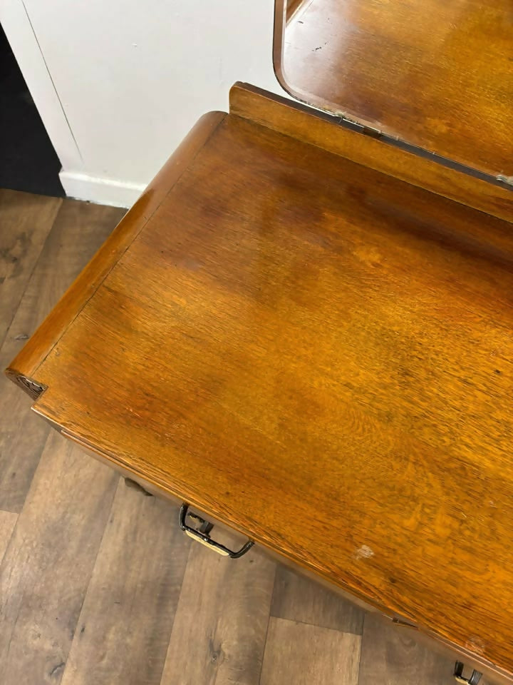 Art Deco Style Vintage Oak Dressing Table with Mirror