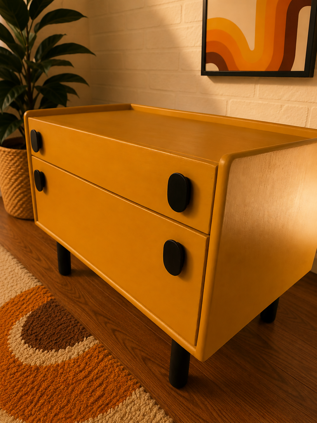 Meredew MCM 1970s low boy drawers record player unit