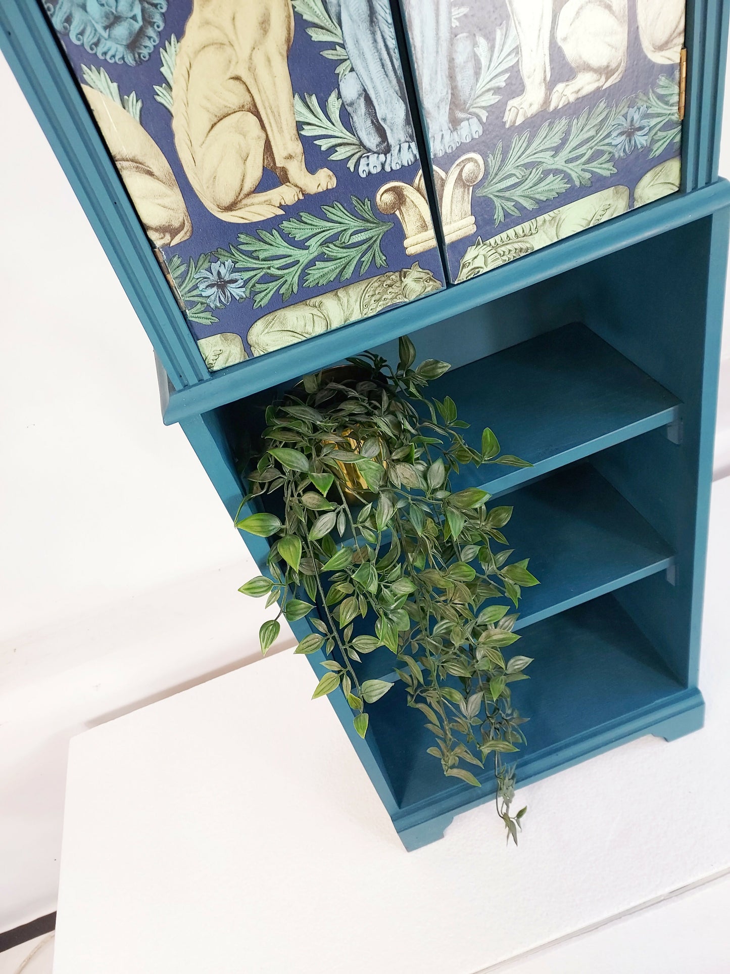 Teal Cabinet With Decorative Front