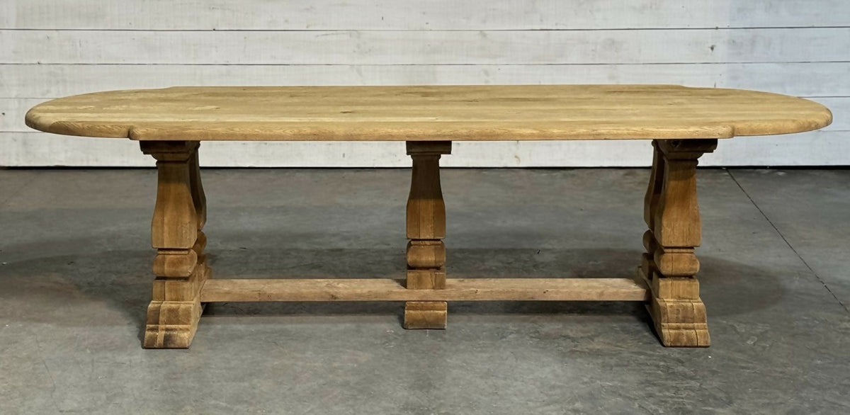 Large French Bleached Oak Farmhouse Dining Table