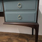 Vintage Stag Minstrel Dressing Table, Desk Dark Wood and Green Blue. Painted Upcycled Furniture