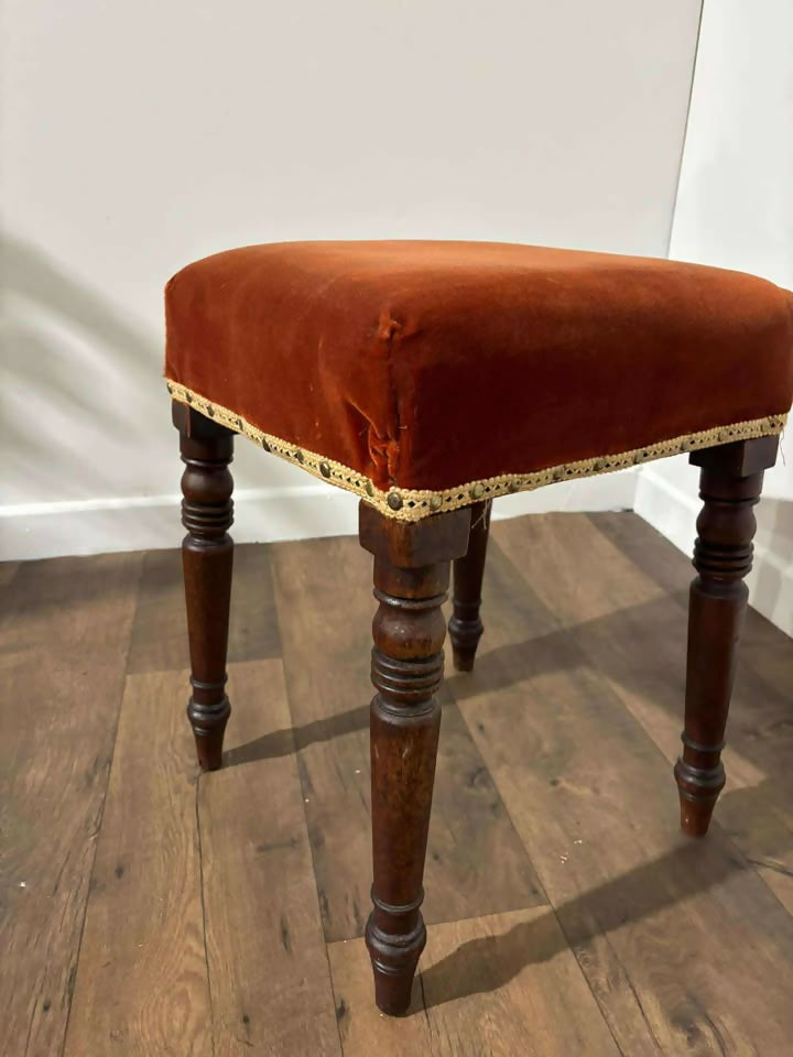Victorian Upholstered Stool Resting on Turned Supports