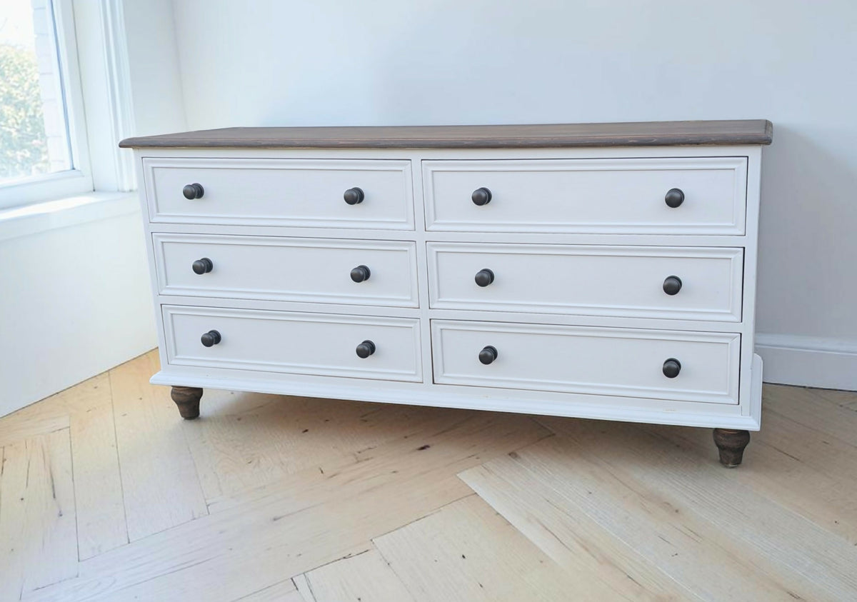 Solid pine rustic off white taupe chest of drawers merchant low boy sideboard