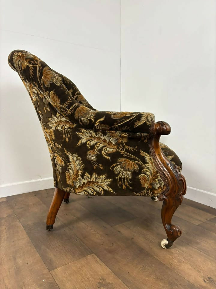 Victorian Upholstered Armchair on Castors