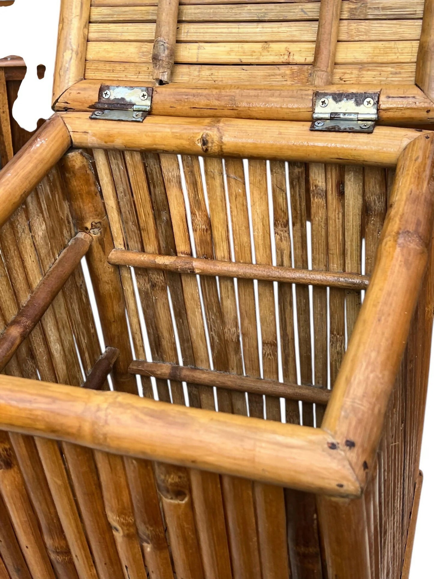 Mid century bamboo and Rattan storage box / side table